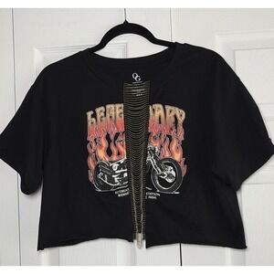 Organic Generation Legendary Biker Crop Top Womens Size XL Black Flame Chain Y2K